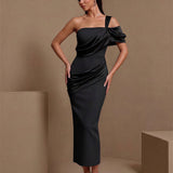 Violette D’Arcy — Asymmetric Satin Draped Ruched Bandage Dress, alternate view 2