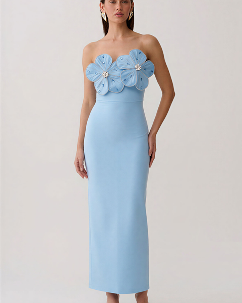 Dahlia Saint-Clair — Huge 3D Flower Crystal Strapless Bandage Dress