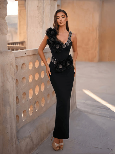 Organza Metal Flower Halter Neck Bandage Dress