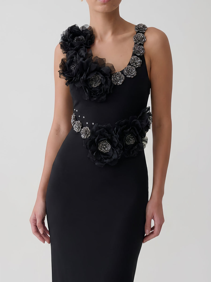 Organza Metal Flower Halter Neck Bandage Dress