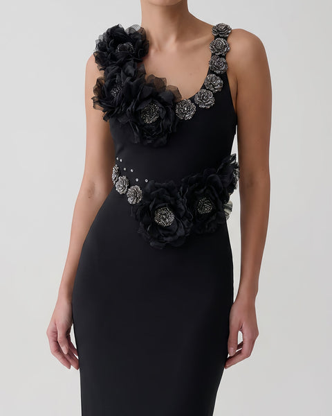 Organza Metal Flower Halter Neck Bandage Dress