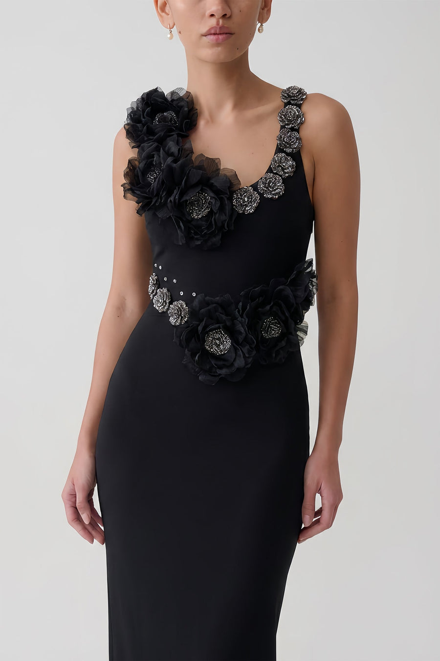Robe Bandage Licou Fleur Métallique en Organza