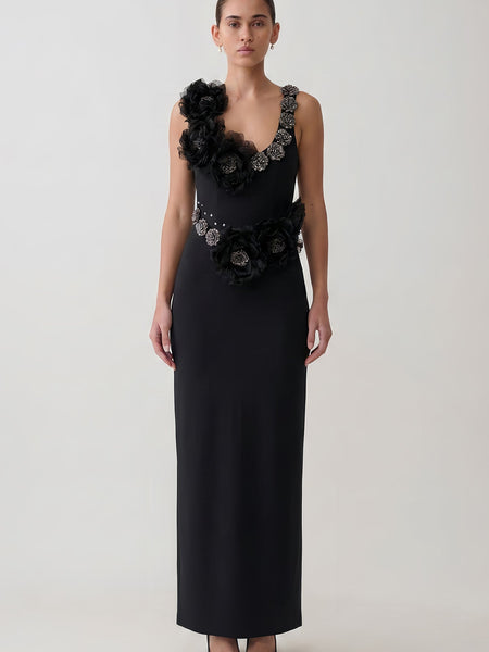 Organza Metal Flower Halter Neck Bandage Dress