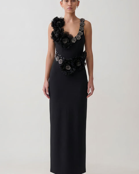 Organza Metal Flower Halter Neck Bandage Dress