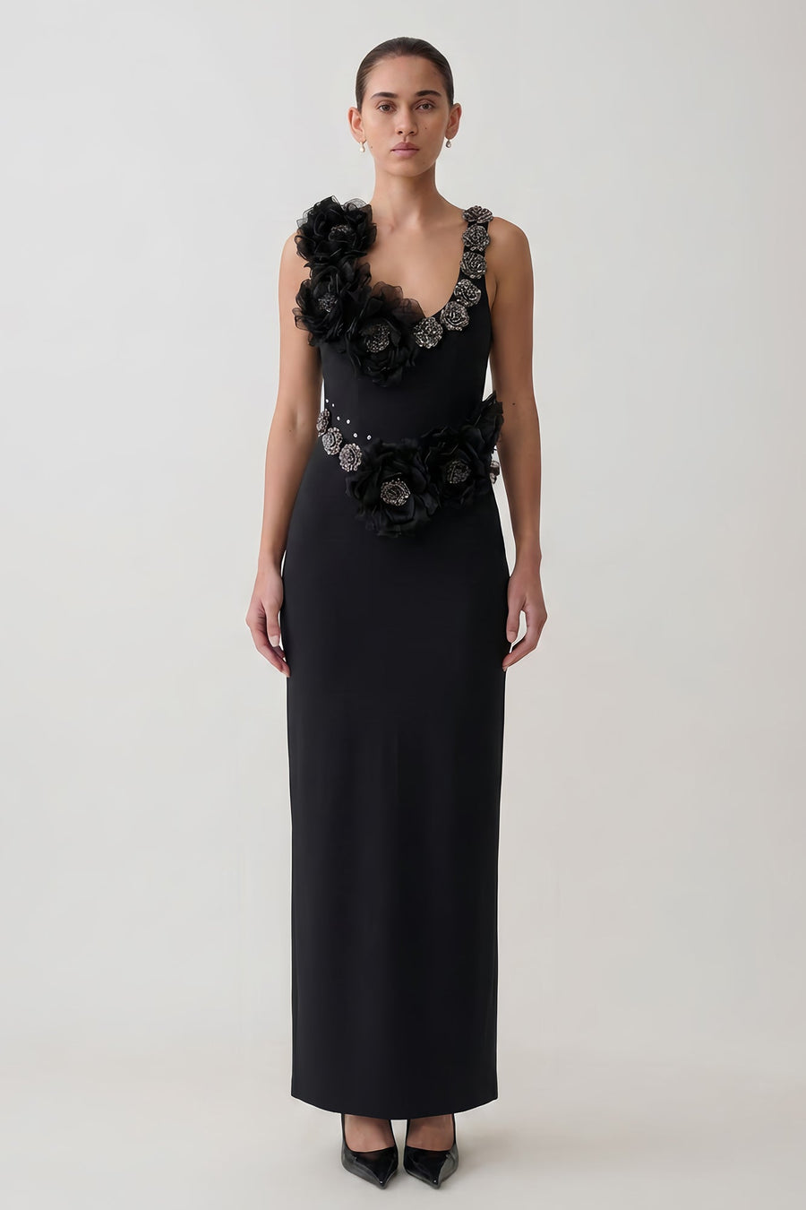 Robe Bandage Licou Fleur Métallique en Organza