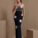 Rosamund Claret — Crystal Flower Square Rhinestone Bust Bandage Dress