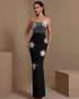 Rosamund Claret — Crystal Flower Square Rhinestone Bust Bandage Dress