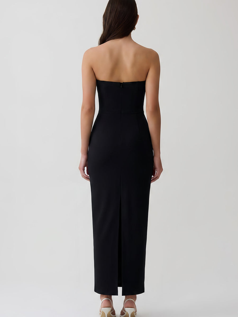 Strapless Rhinestone Vine Bandage Maxi Dress