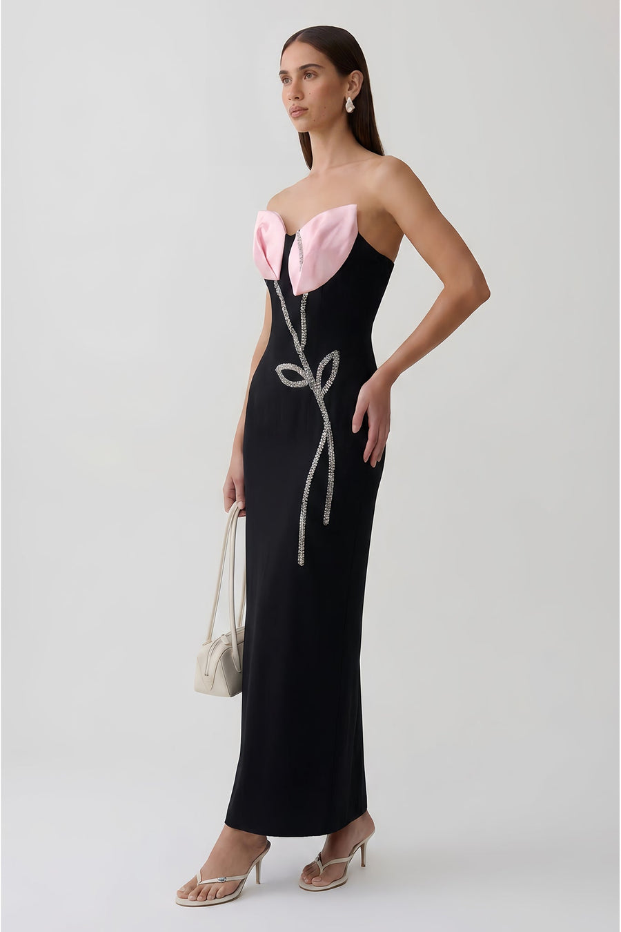 Robe longue à bandage bustier ornée de strass en forme de vigne