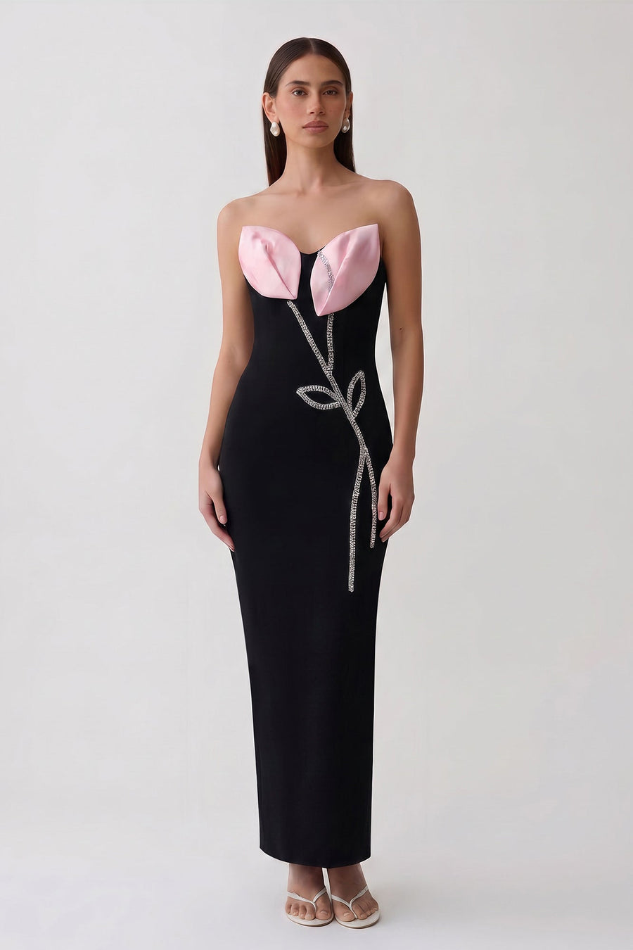 Robe longue à bandage bustier ornée de strass en forme de vigne