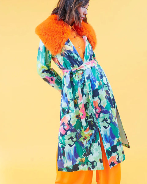 Floral Tencel Blend Eco Leather Trench Coat