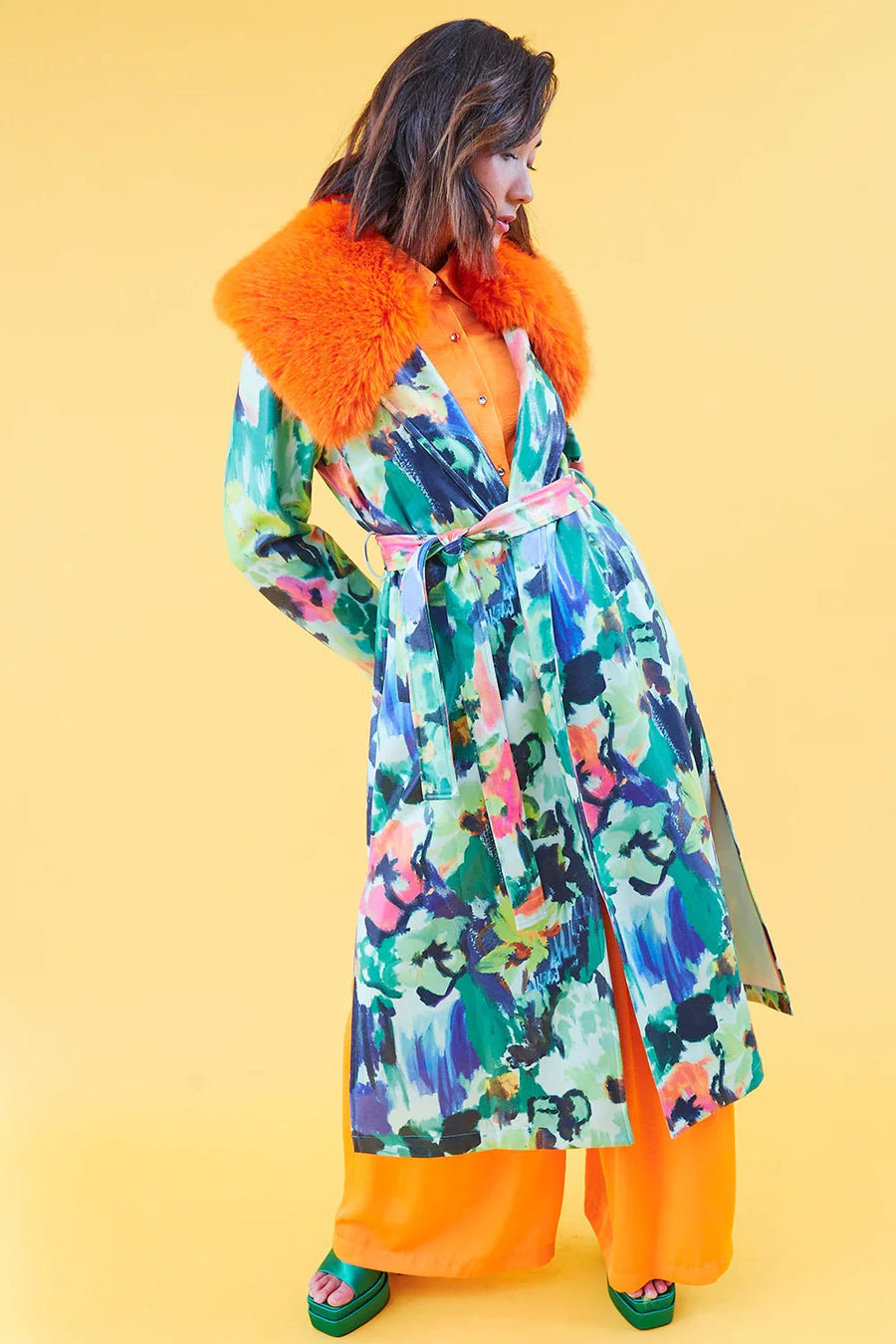 Monroe Versailles — Floral Tencel Blend Eco Leather Trench Coat, alternate view 2