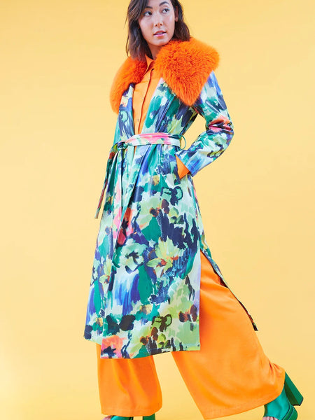 Floral Tencel Blend Eco Leather Trench Coat