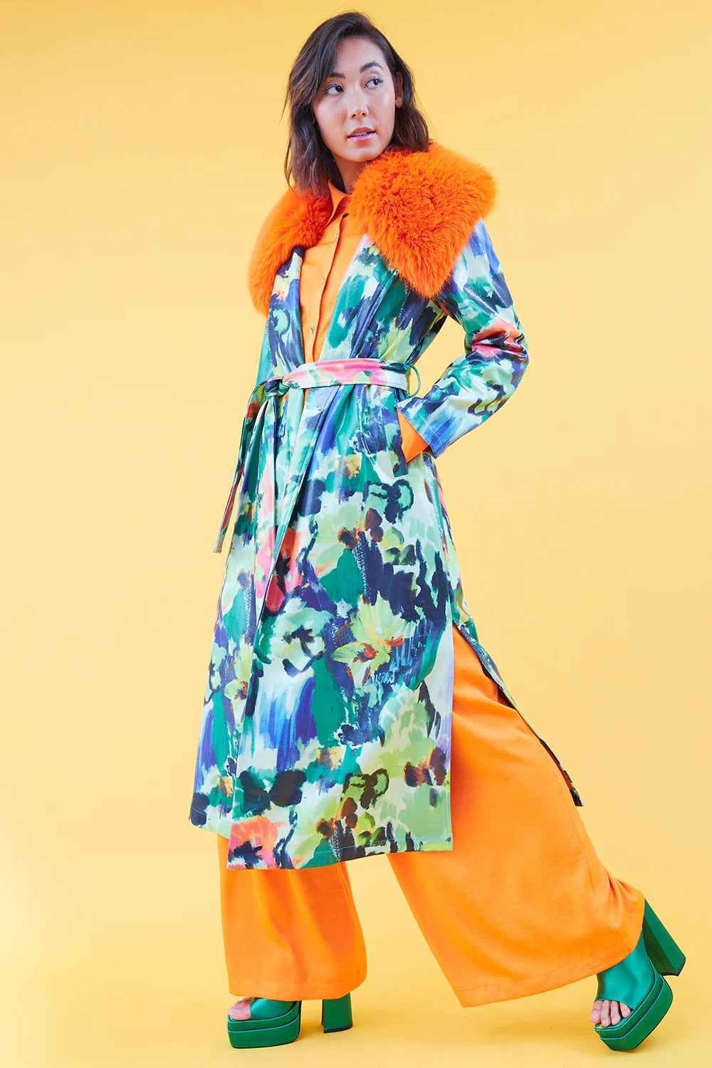 Monroe Versailles — Floral Tencel Blend Eco Leather Trench Coat, alternate view 3