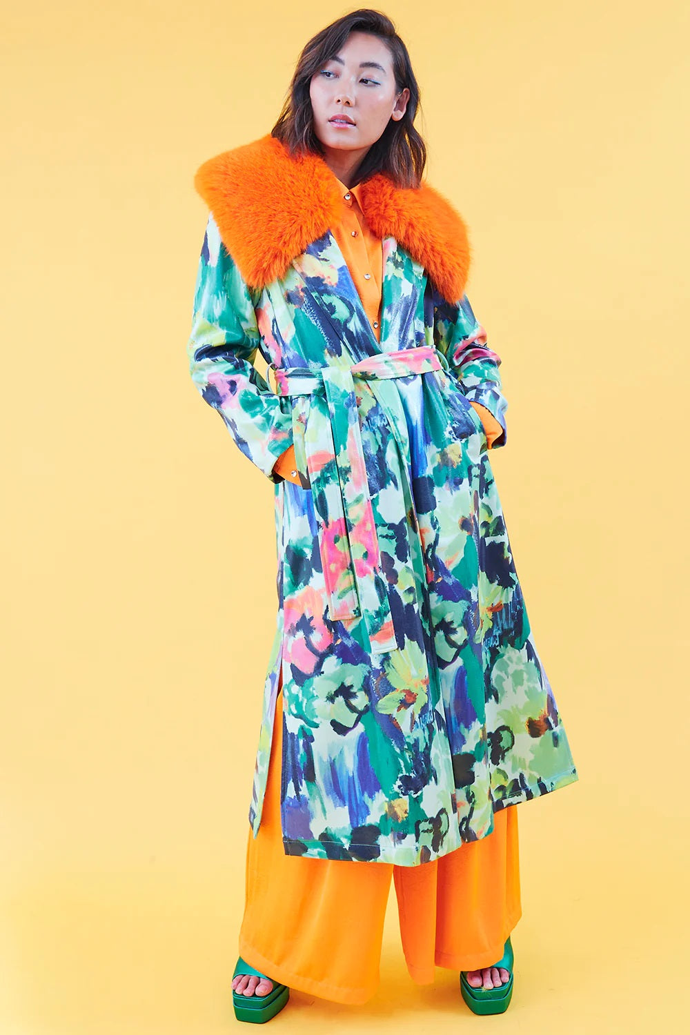 Monroe Versailles — Floral Tencel Blend Eco Leather Trench Coat