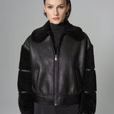 Black Oversized Shearling Leather Jacket-1