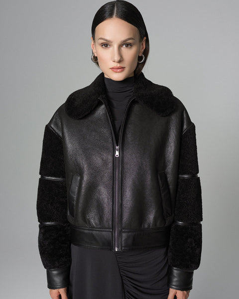 Black Oversized Shearling Leather Jacket-1