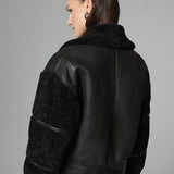 Black Oversized Shearling Leather Jacket-2