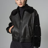 Black Oversized Shearling Leather Jacket-0