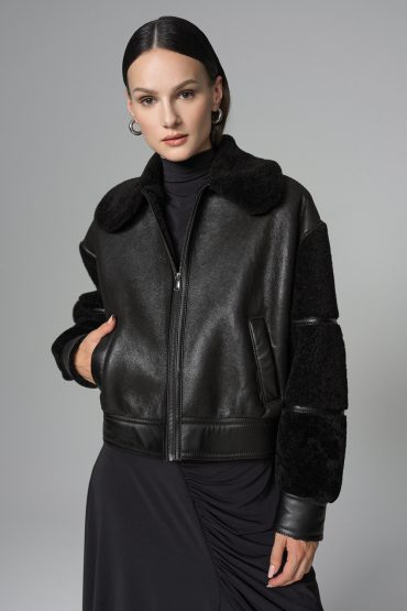 Savina — Black Oversized Shearling Leather Jacket