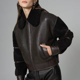 Brown Oversized Shearling Leather Jacket-0