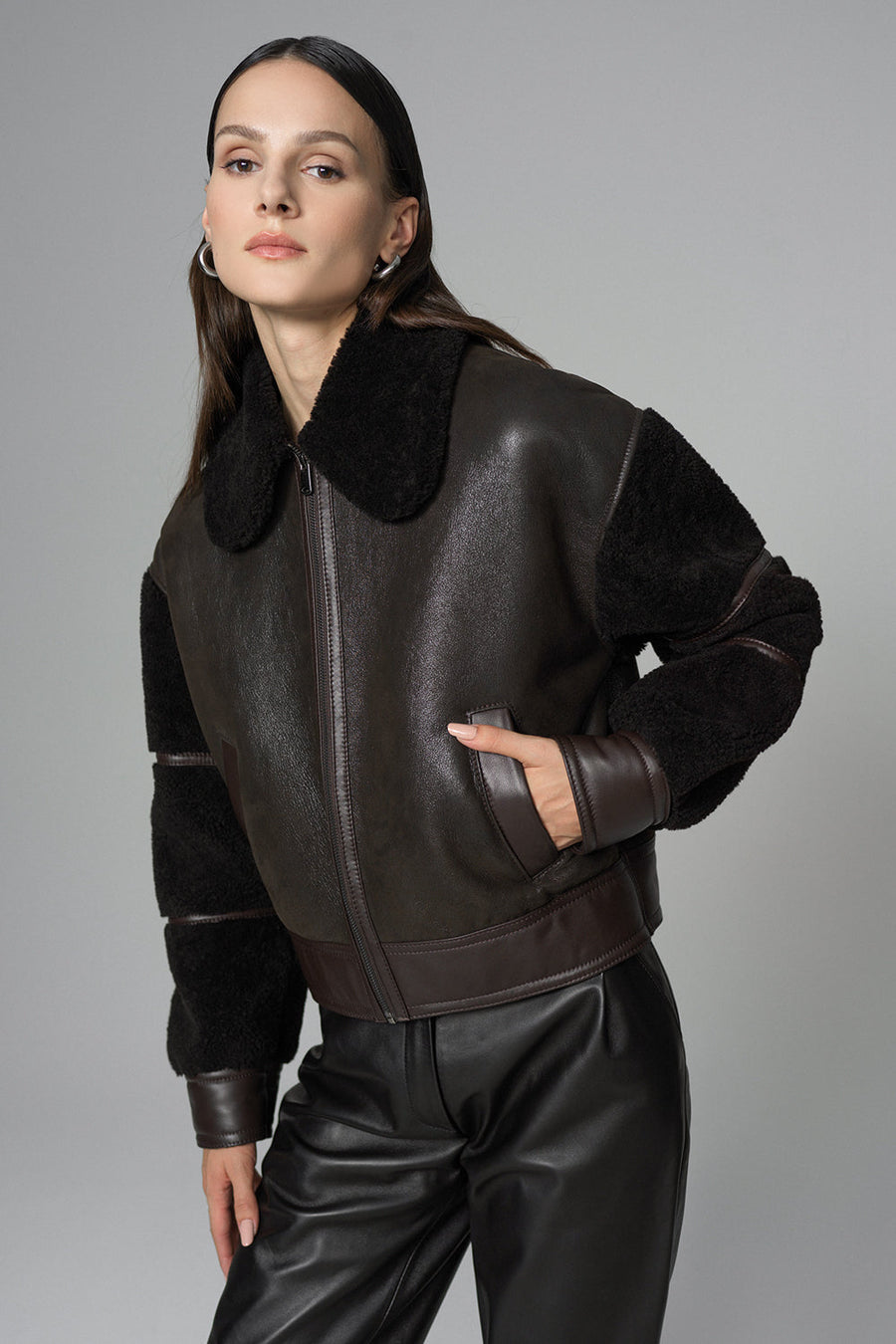 Laetitia Beaumont — Brown Oversized Shearling Leather Jacket