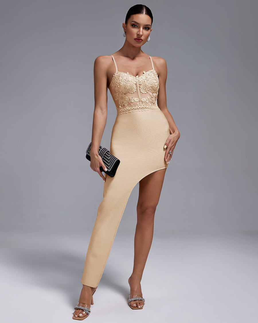 Wisteria Delacroix — Strappy Asymmetric Bandage Lace Dress, alternate view 2