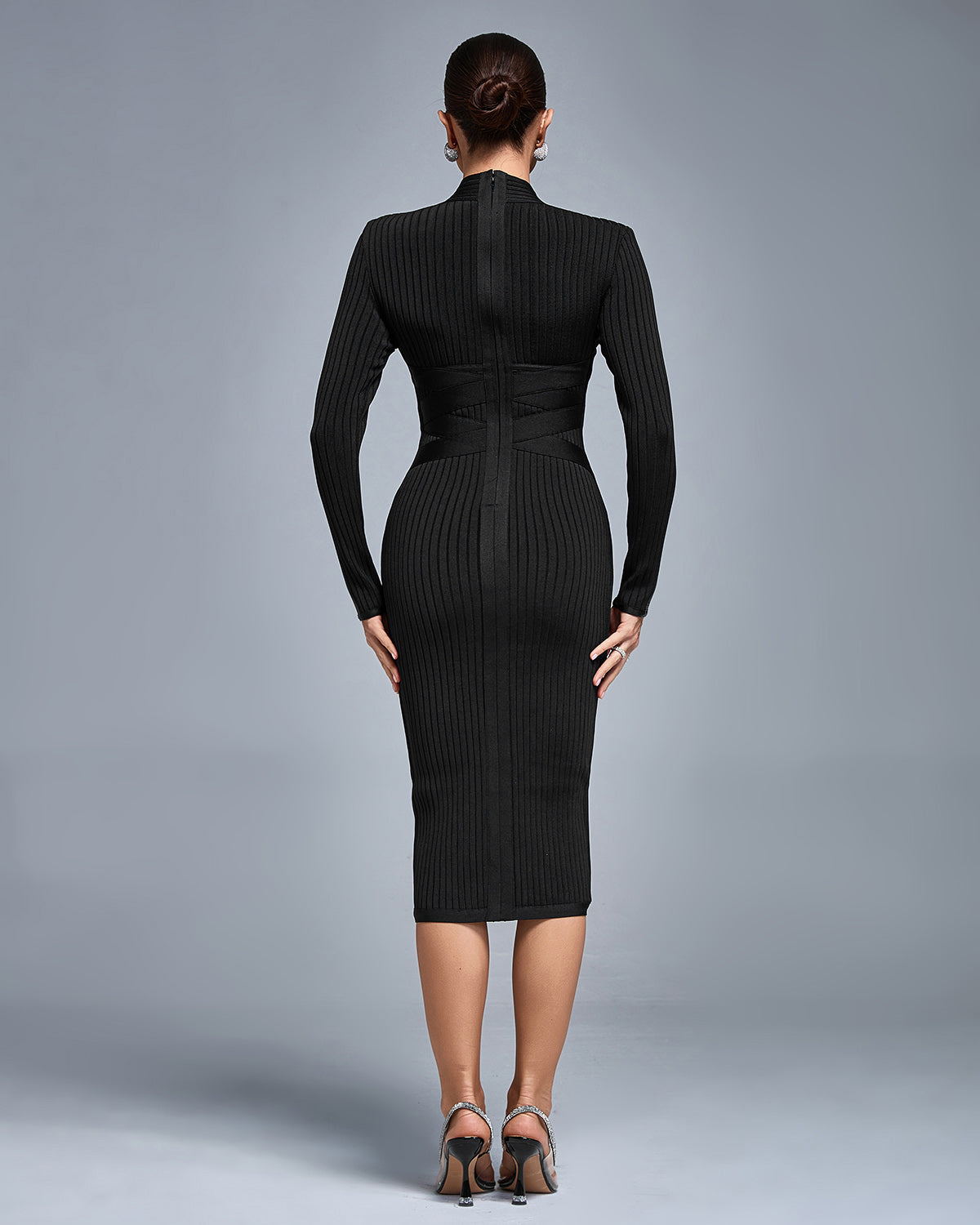 Yvette — Classic Cross Ribbed Bandage Midi Dress, alternate view 3