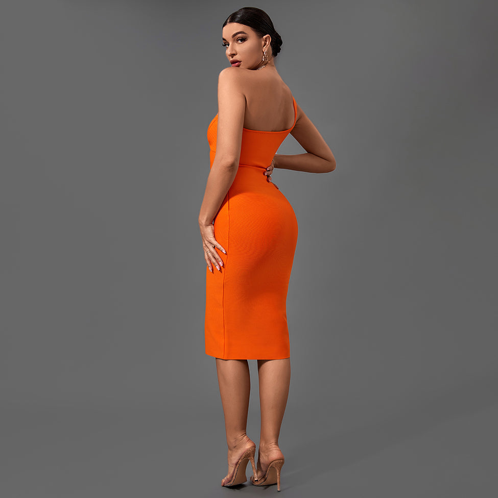 Arabella Beaumont — One Shoulder Sleeveless Asymmetrical Midi Bandage Dress, alternate view 3