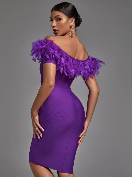 Chic Off-Shoulder Feather Midi Dress