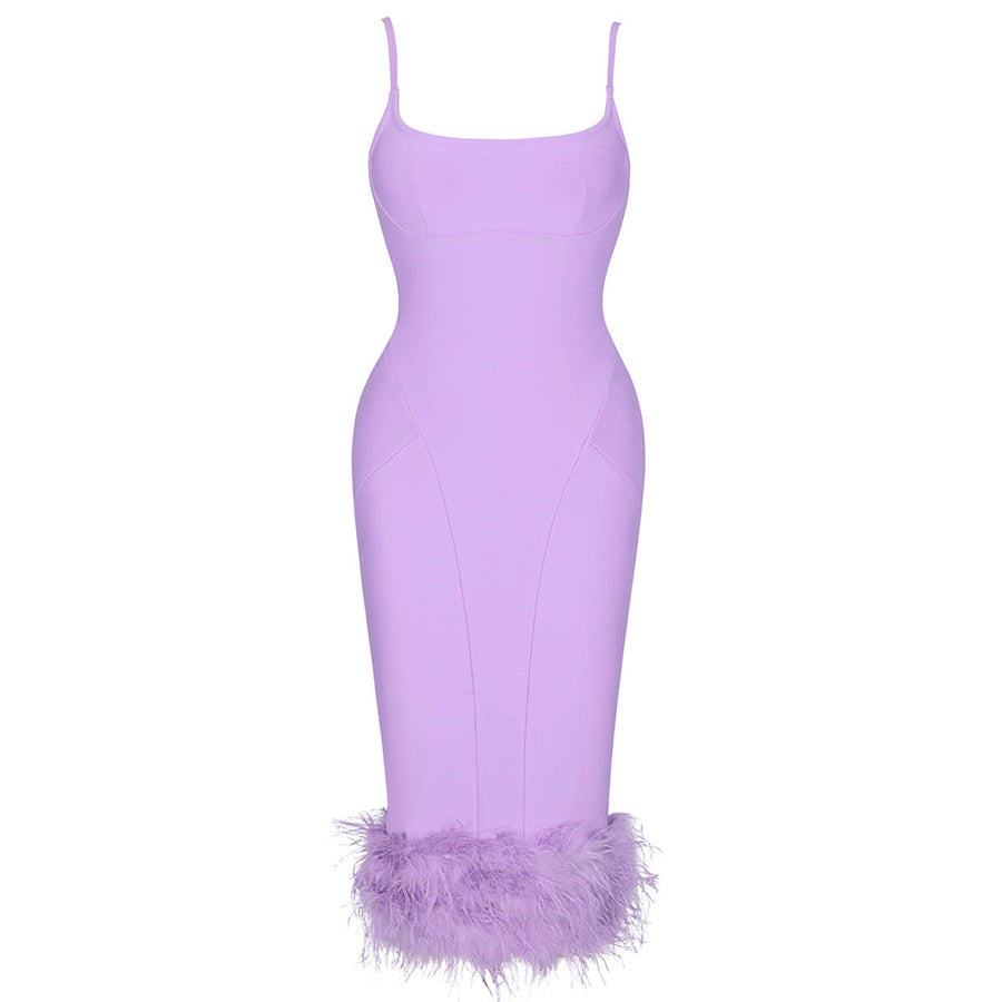 Chic Strappy Feather-Accented Midi Bandage Dress