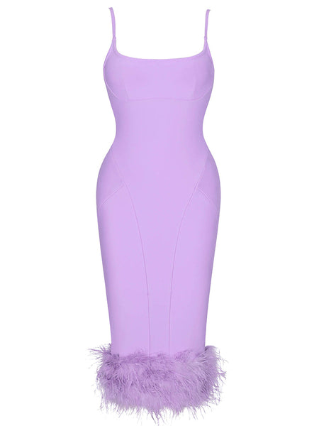 Chic Strappy Feather-Accented Midi Bandage Dress