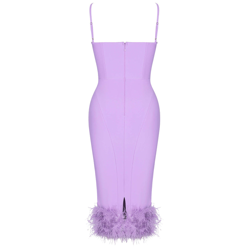 Chic Strappy Feather-Accented Midi Bandage Dress