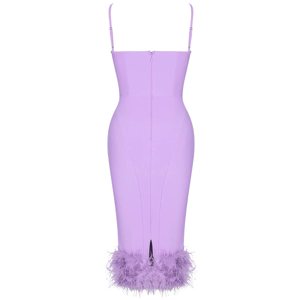 Chic Strappy Feather-Accented Midi Bandage Dress