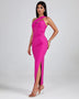 One Shoulder Pleated Bandage Long Dress - Opulent Empire