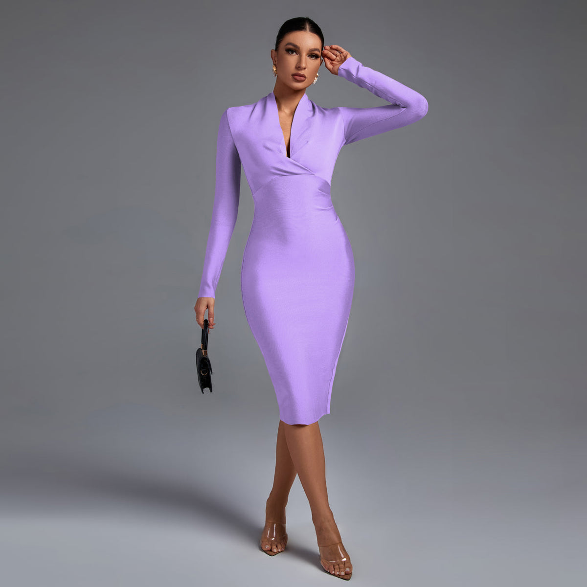 Selene Beaumont — Chic V-Neck Long Sleeve Bodycon Dress, alternate view 11
