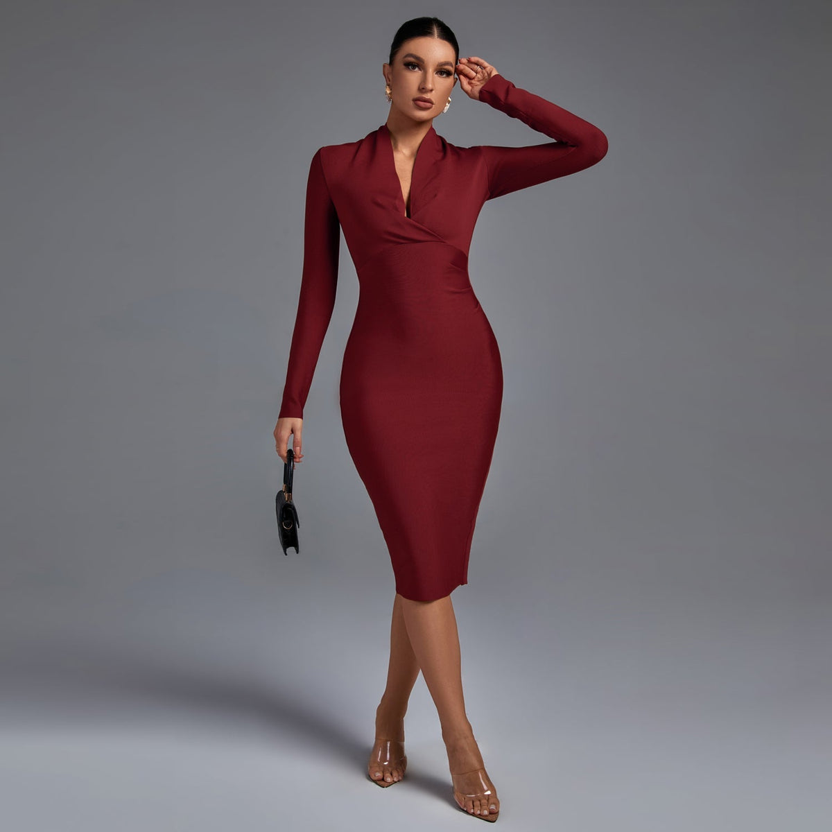 Selene Beaumont — Chic V-Neck Long Sleeve Bodycon Dress, alternate view 12