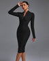 Chic V-Neck Long Sleeve Bodycon Dress - Opulent Empire