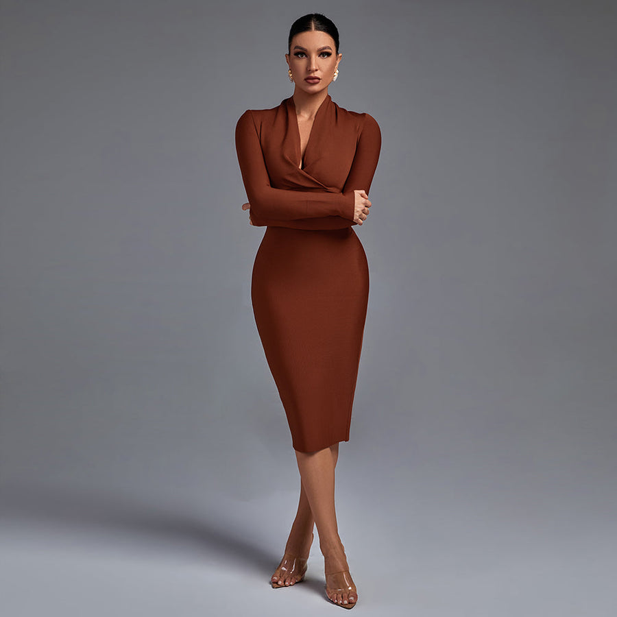 Chic V-Neck Long Sleeve Bodycon Dress