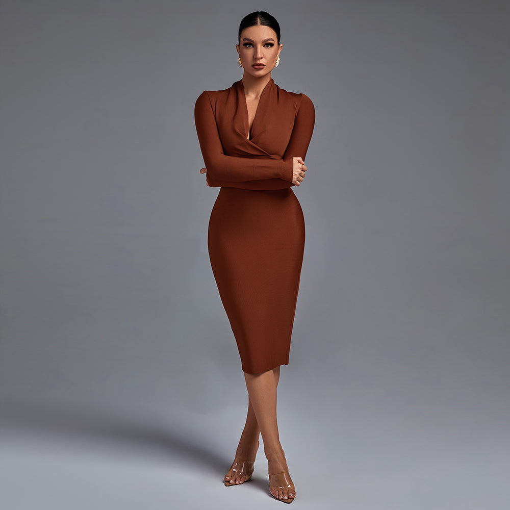 Selene Beaumont — Chic V-Neck Long Sleeve Bodycon Dress, alternate view 3