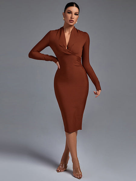 Chic V-Neck Long Sleeve Bodycon Dress