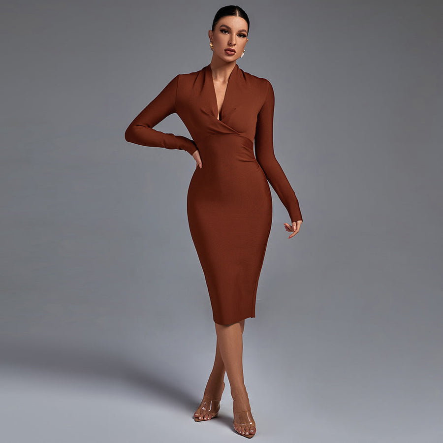 Selene Beaumont — Chic V-Neck Long Sleeve Bodycon Dress, alternate view 2