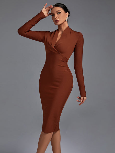 Chic V-Neck Long Sleeve Bodycon Dress