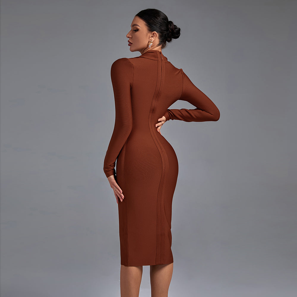 Selene Beaumont — Chic V-Neck Long Sleeve Bodycon Dress, alternate view 5