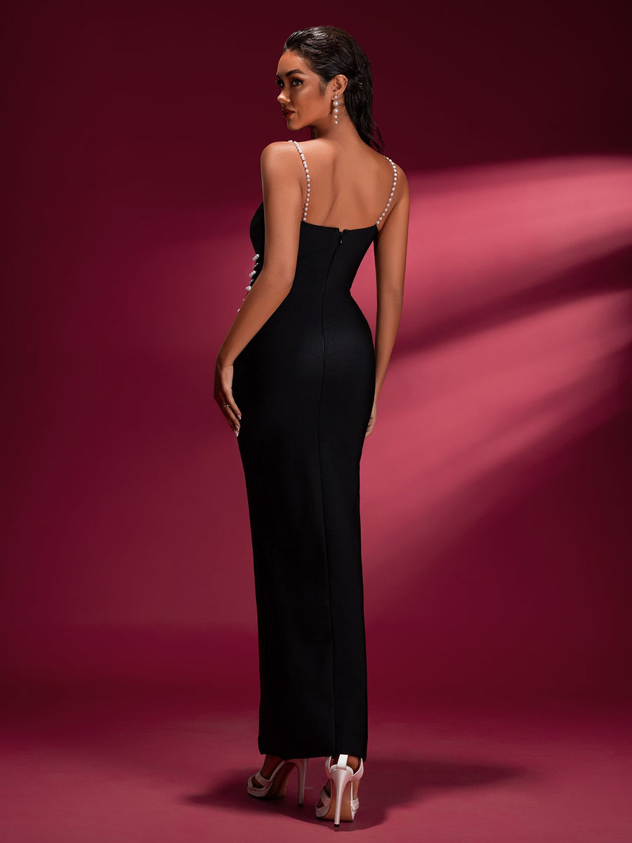 Pearl Chain Strap Cutout Bandage Dress - Opulent Empire