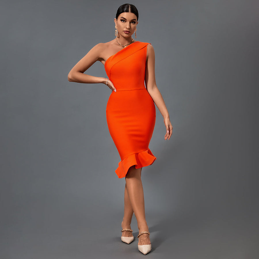 Elegant One-Shoulder Fishtail Bandage Dress