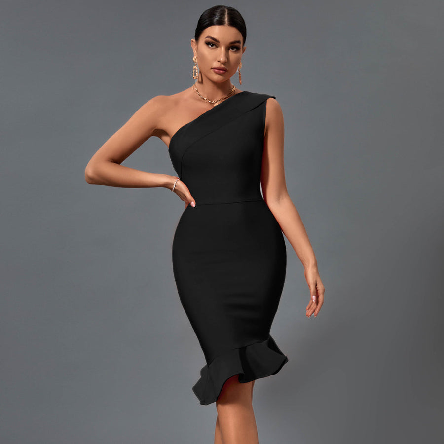 Elegant One-Shoulder Fishtail Bandage Dress