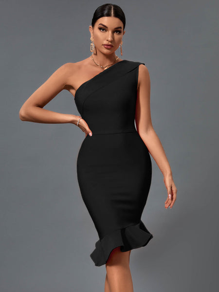 Elegant One-Shoulder Fishtail Bandage Dress