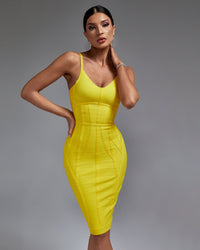Ophelia Beaumont — Chic Strappy Backless Bandage Dress with Striped Accents, alternate view 7