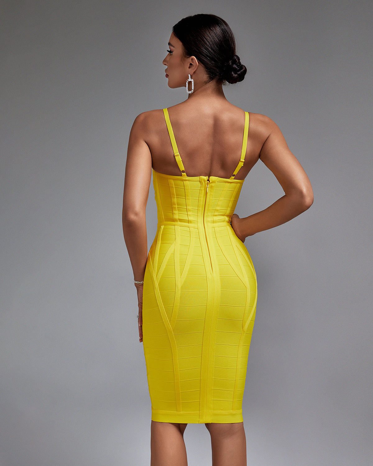 Ophelia Beaumont — Chic Strappy Backless Bandage Dress with Striped Accents, alternate view 4